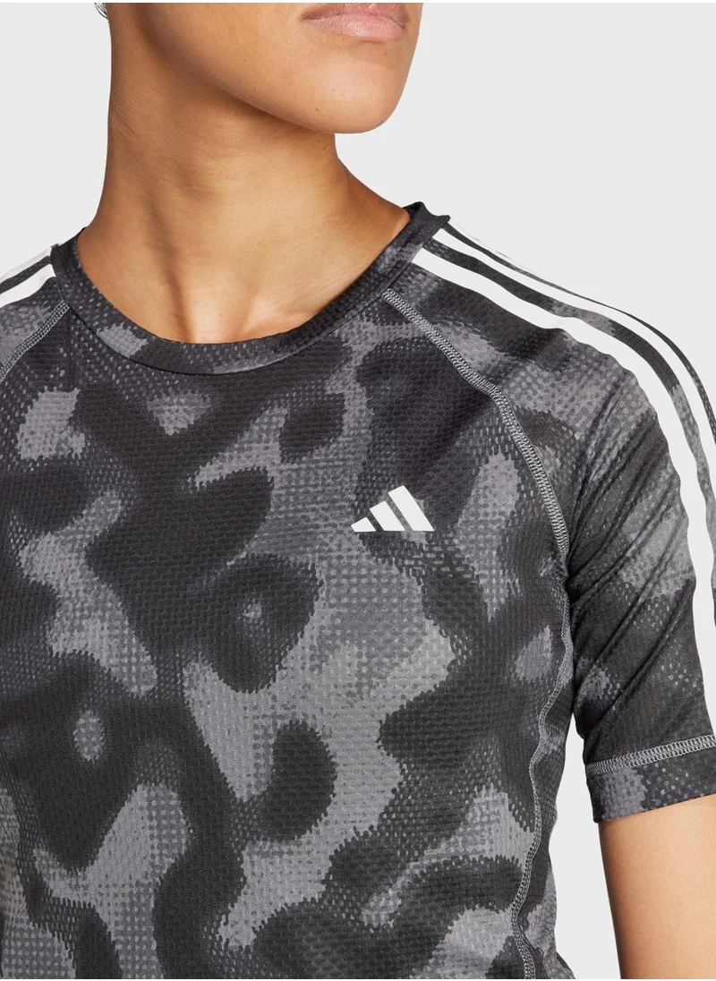 Adidas 3 Stripes Own The Run All Over Printed T-Shirt