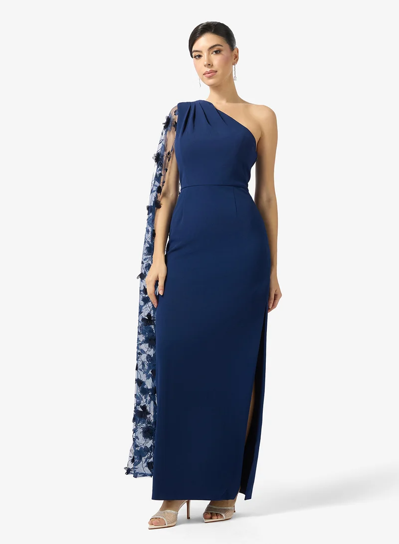 ادريانا بابيل فستان ماكسي بكتف واحد مطرز من الكريب