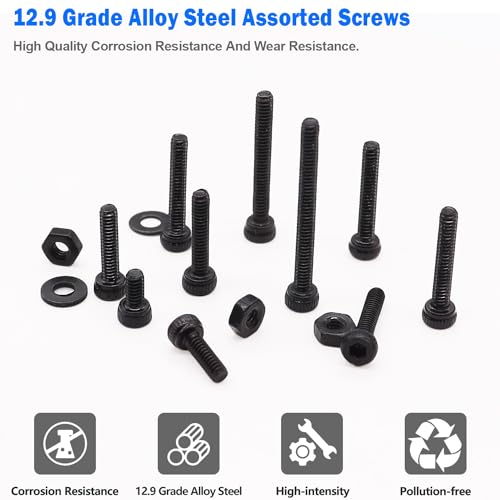 mxuteuk 620PCS M3 Screw Kit,M3 Screws Suitable for 3D Printer,12.9 Grade Alloy Steel 6/8/10/12/16/20mm Hex Socket Head Cap Screws Bolts Nuts Kit - Image 3