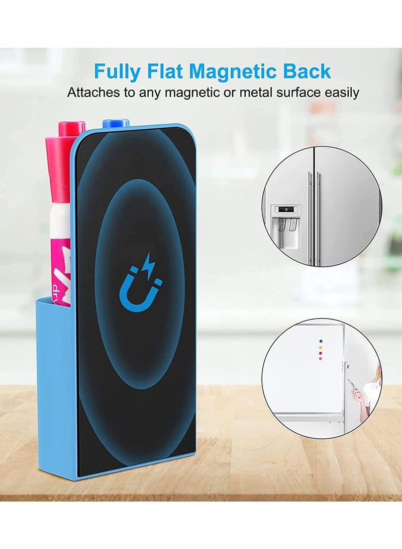 SYOSI Magnetic Marker Holder Pen Holder for Whiteboard or Fridge, Magnet Pencil Cup Storage Organizer for School Office Home Locker and Metal Cabinets 2 Pack Blue - Image 3