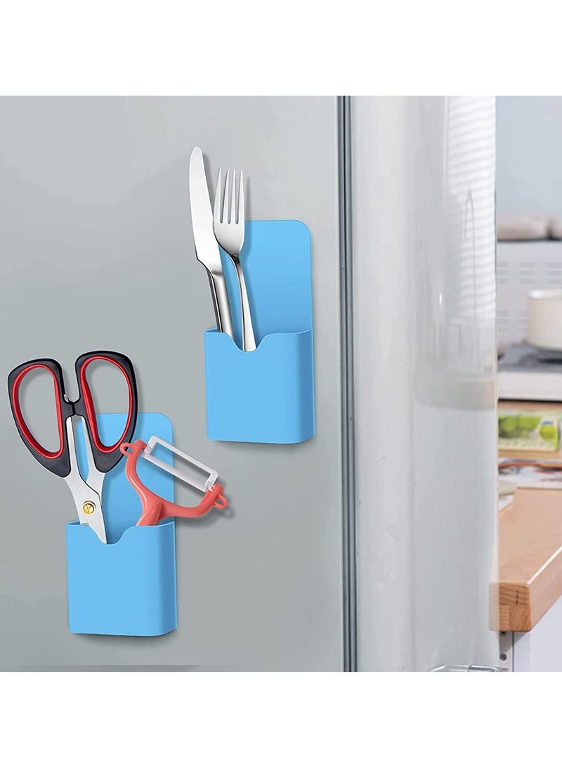 SYOSI Magnetic Marker Holder Pen Holder for Whiteboard or Fridge, Magnet Pencil Cup Storage Organizer for School Office Home Locker and Metal Cabinets 2 Pack Blue - Image 5