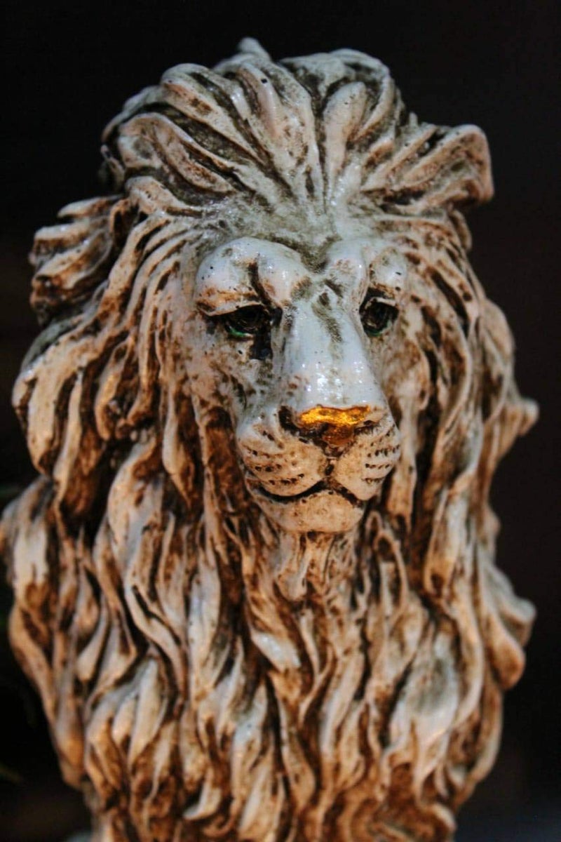 Profound Craft تمثال أسد جالس يدوي الصنع 15 بتصميم حجري تماثيل حيوانات هدايا تصميم عتيق لتزيين المنزل غرفة المعيشة غرفة النوم بيضاء عبوة من 1 - Image 5