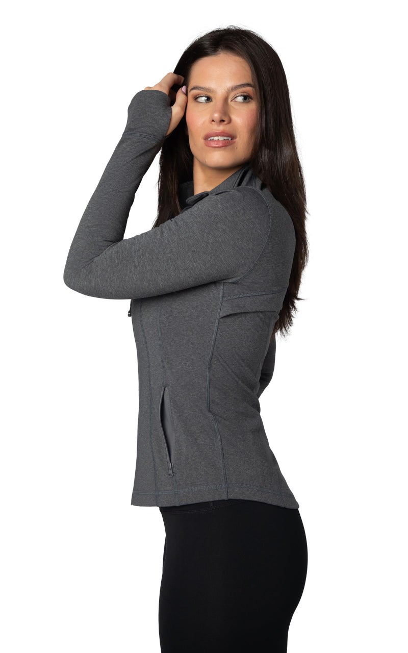 90 Degree By Reflex Women's Lightweight, Full Zip Running Track Jacket - Heather Charcoal - Small - Image 2