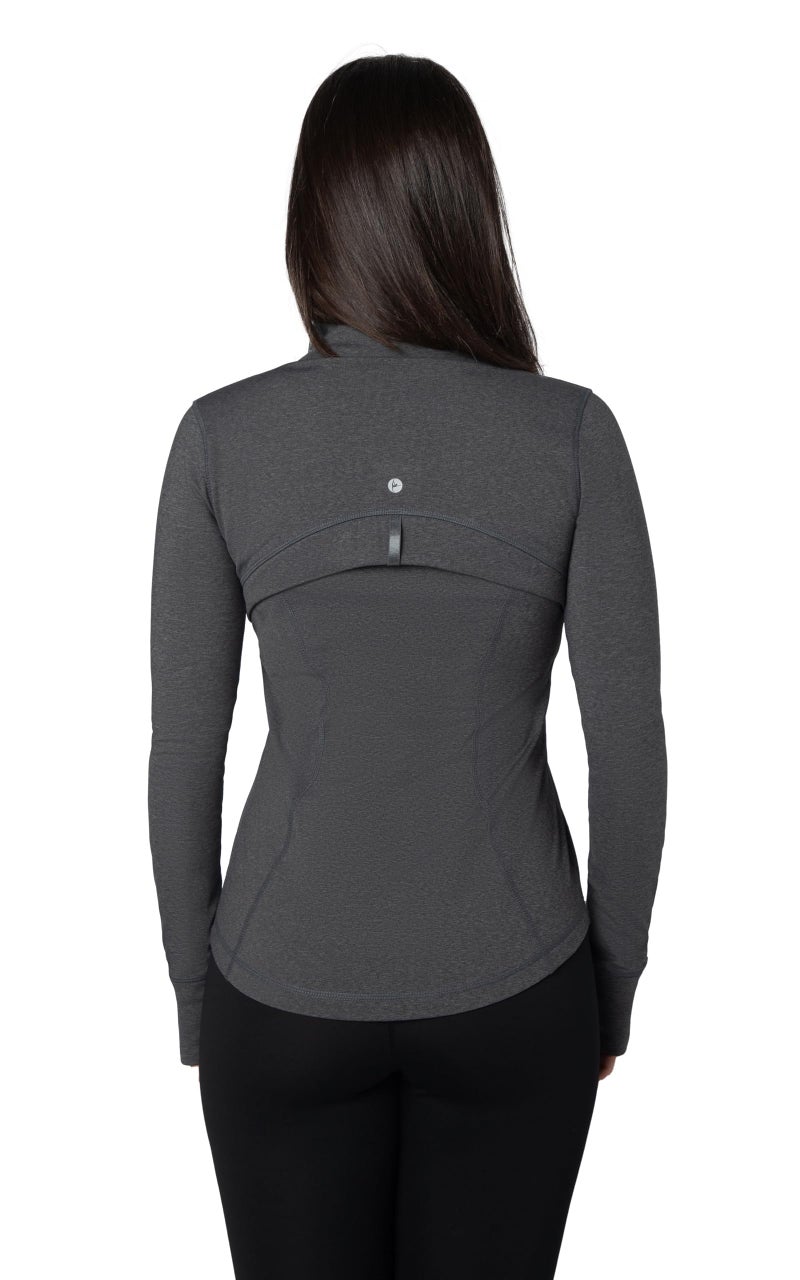 90 Degree By Reflex Women's Lightweight, Full Zip Running Track Jacket - Heather Charcoal - Small - Image 3