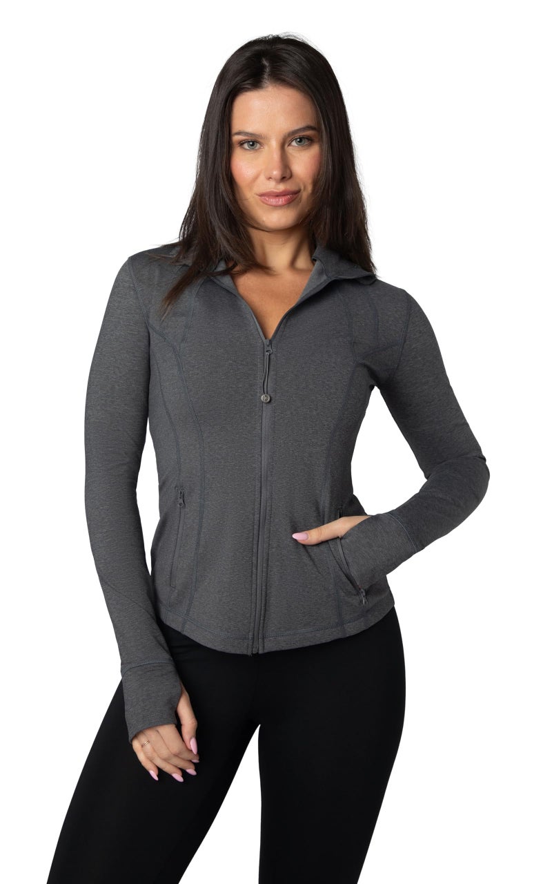 90 Degree By Reflex Women's Lightweight, Full Zip Running Track Jacket - Heather Charcoal - Small - Image 4