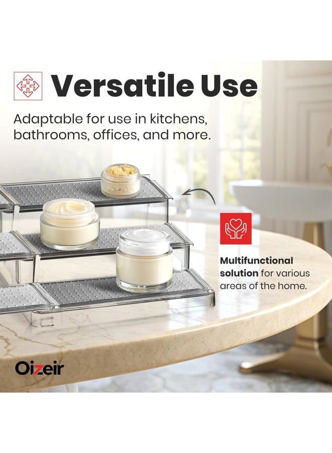 Oizeir Expandable Spice Organizer Rack (2-PACK) - 3-Tier - Clear Adjustable Tiered Shelf Spices Organization for Kitchen Cabinet and Pantry Storage - Image 5