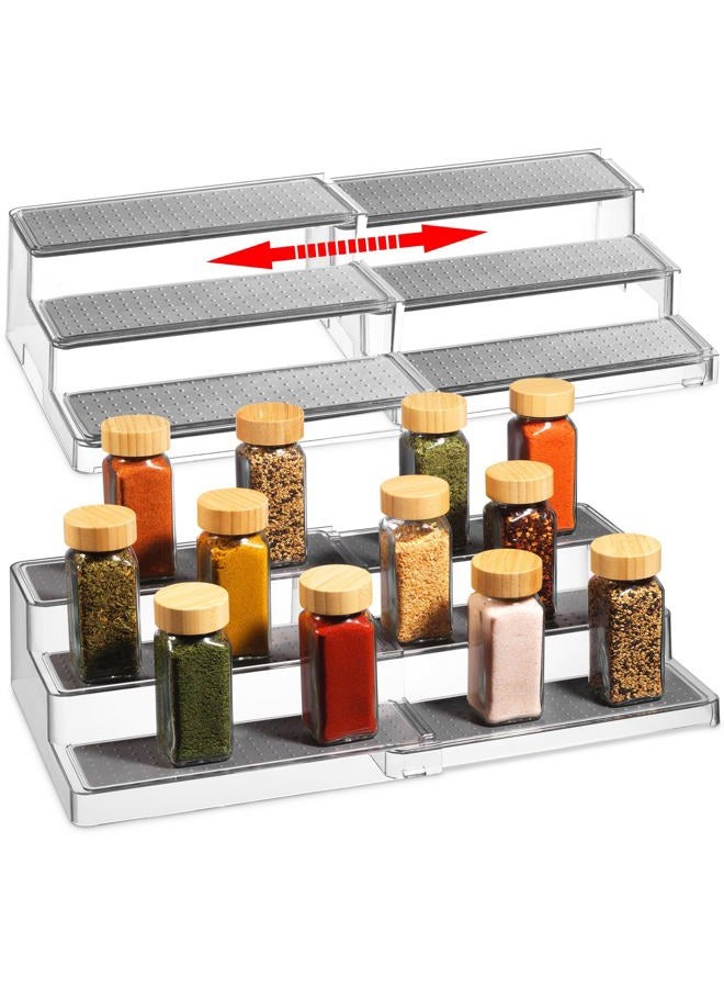 Oizeir Expandable Spice Organizer Rack (2-PACK) - 3-Tier - Clear Adjustable Tiered Shelf Spices Organization for Kitchen Cabinet and Pantry Storage - Image 1