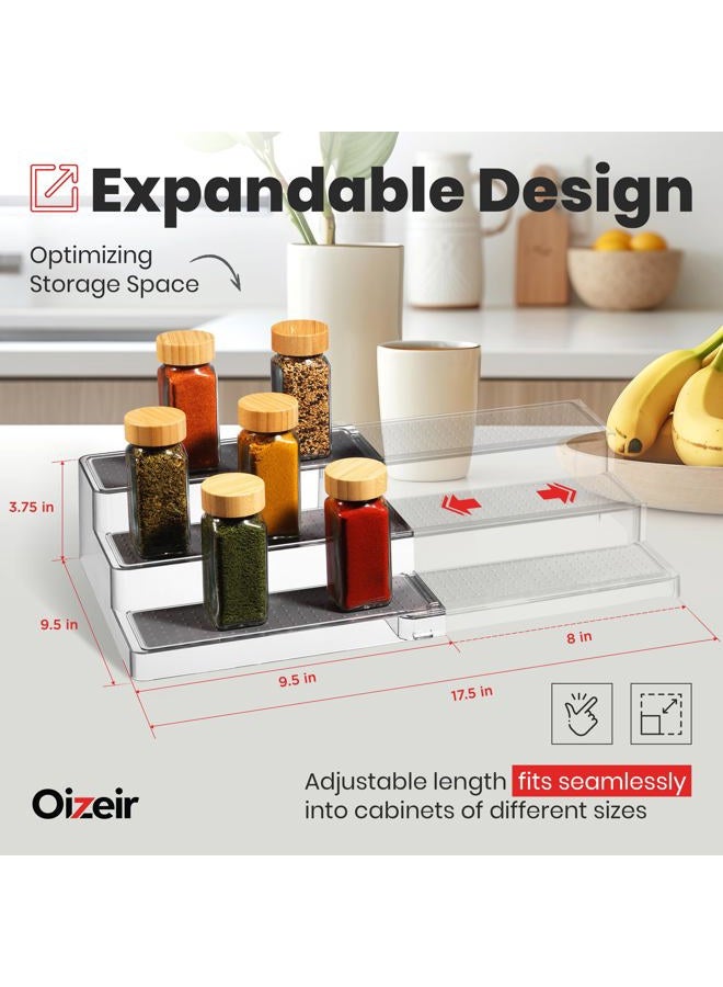 Oizeir Expandable Spice Organizer Rack (2-PACK) - 3-Tier - Clear Adjustable Tiered Shelf Spices Organization for Kitchen Cabinet and Pantry Storage - Image 2