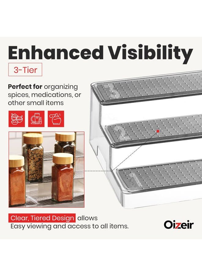 Oizeir Expandable Spice Organizer Rack (2-PACK) - 3-Tier - Clear Adjustable Tiered Shelf Spices Organization for Kitchen Cabinet and Pantry Storage - Image 4