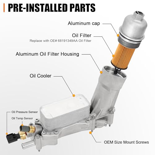 Somusen 926-959 Full Aluminum Engine Oil Filter Housing with Oil Cooler Sensors and Gaskets Kit Compatible with 2011-2016 Chrysler 200 300 Dodge Charger Challenger Journey Wrangler Ram ProMaster 3.2L 3.6L - Image 4