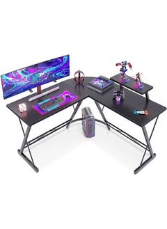 AGD L Shaped Office Desk Corner Computer Table Home Gaming Desk Office Writing Workstation Space-Saving Easy to Assemble Black  - Image 1