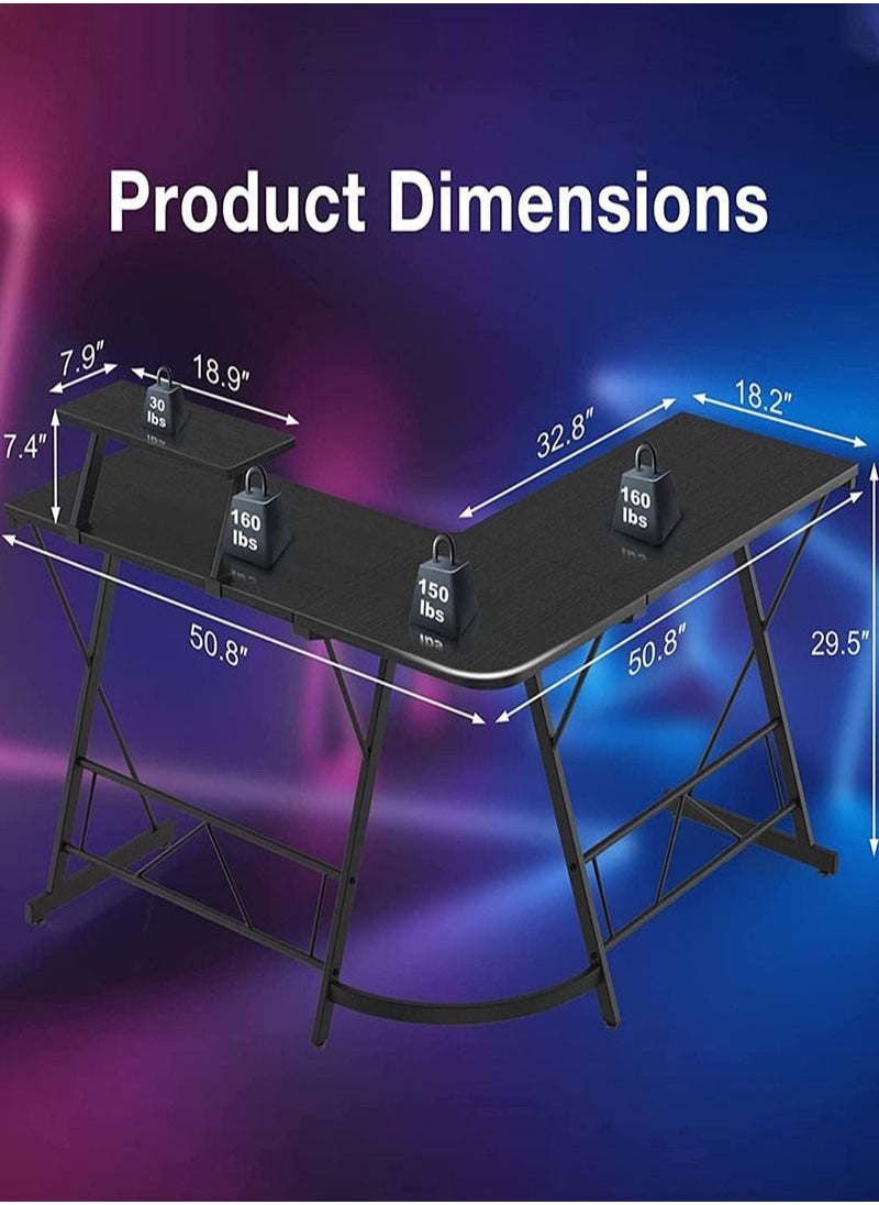 AGD - L Shaped Office Desk Corner Computer Table Home Gaming Desk Office Writing Workstation Space-Saving Easy to Assemble Black - Image 1