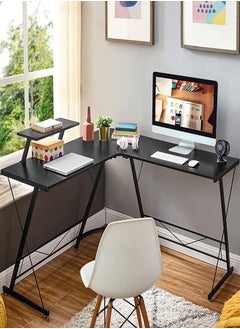 AGD L Shaped Office Desk Corner Computer Table Home Gaming Desk Office Writing Workstation Space-Saving Easy to Assemble Black  - Image 4