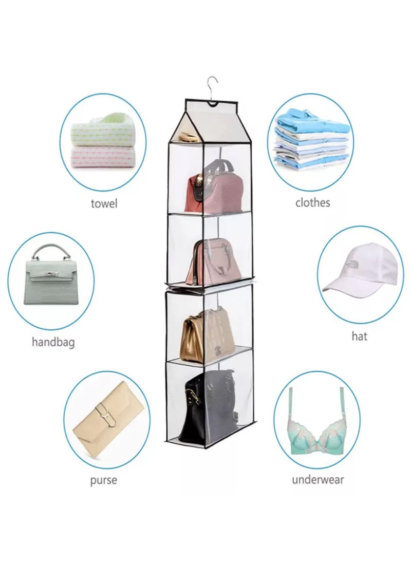 Swift Hanging Handbag Purse Organizer for Closet, Purse Bag Storage Holder for Wardrobe Closet with 4 Shelves Space Saving Purse Organizers System  Grey  - Image 5