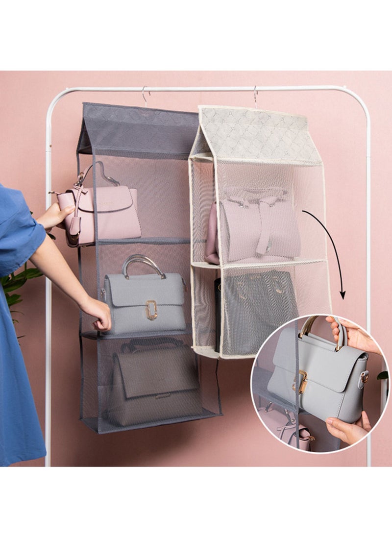 Swift Hanging Handbag Purse Organizer for Closet, Purse Bag Storage Holder for Wardrobe Closet with 4 Shelves Space Saving Purse Organizers System  Grey  - Image 4