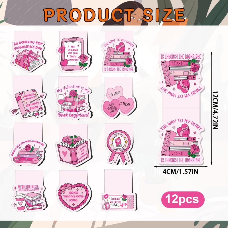 Wxiben Valentine's Day Magnetic Bookmarks Gifts - Wxiben 12 Pcs Lover Heart Bookmarks for Reading Valentine Romance Book Mark Magnets Page Clips Gift for Book Lover Women Men Students Teachers Bookish - Image 2