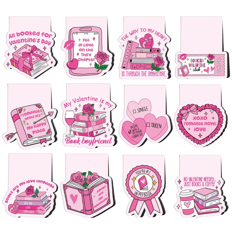 Wxiben Valentine's Day Magnetic Bookmarks Gifts - Wxiben 12 Pcs Lover Heart Bookmarks for Reading Valentine Romance Book Mark Magnets Page Clips Gift for Book Lover Women Men Students Teachers Bookish - Image 1