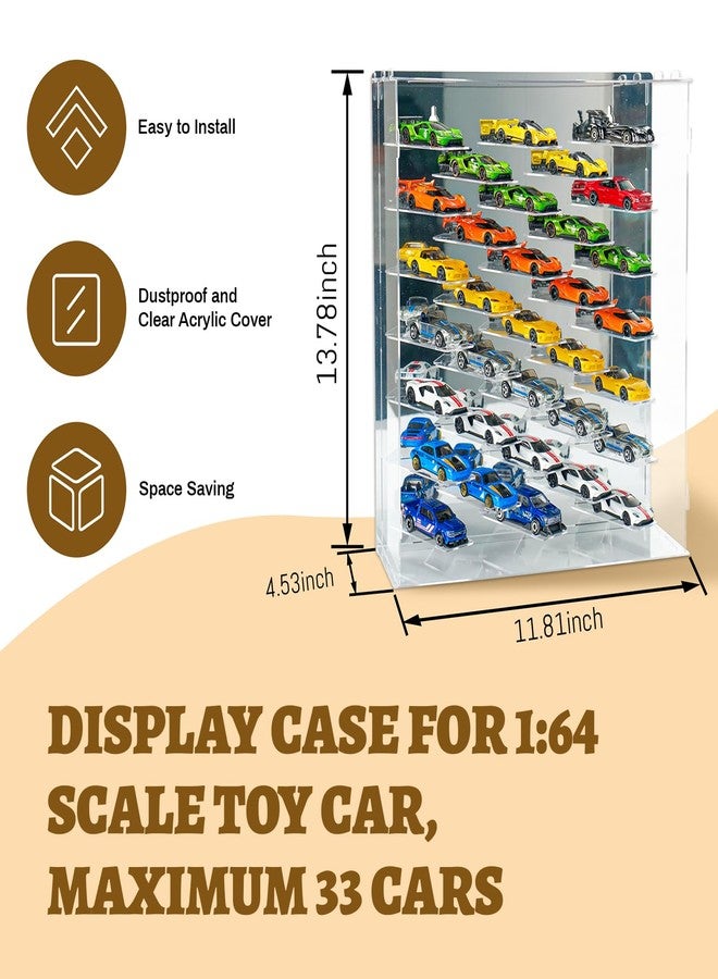 GALUMO Display Case for Hot Wheels with Lights and Acrylic Cover 1/64 Display Case 45 Degree Angle Toy Cars Storage Case Hold 33 Cars Storage Case for Hot Wheels Gifts for Hot Wheels Collector (Silver) - Image 2