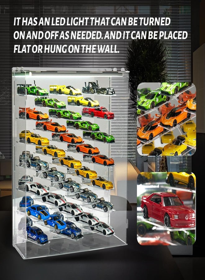 GALUMO Display Case for Hot Wheels with Lights and Acrylic Cover 1/64 Display Case 45 Degree Angle Toy Cars Storage Case Hold 33 Cars Storage Case for Hot Wheels Gifts for Hot Wheels Collector (Silver) - Image 3