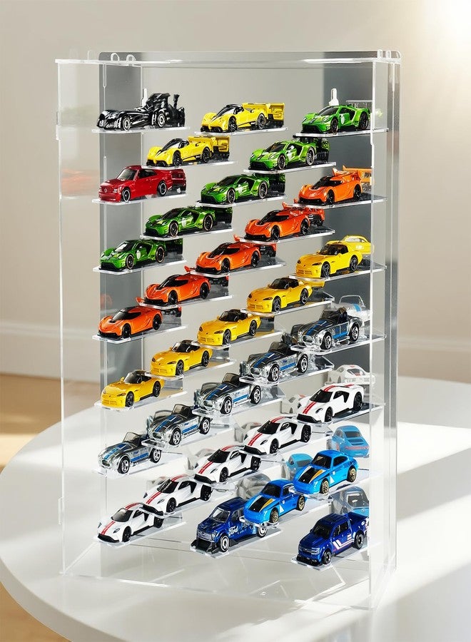 GALUMO Display Case for Hot Wheels with Lights and Acrylic Cover 1/64 Display Case 45 Degree Angle Toy Cars Storage Case Hold 33 Cars Storage Case for Hot Wheels Gifts for Hot Wheels Collector (Silver) - Image 1