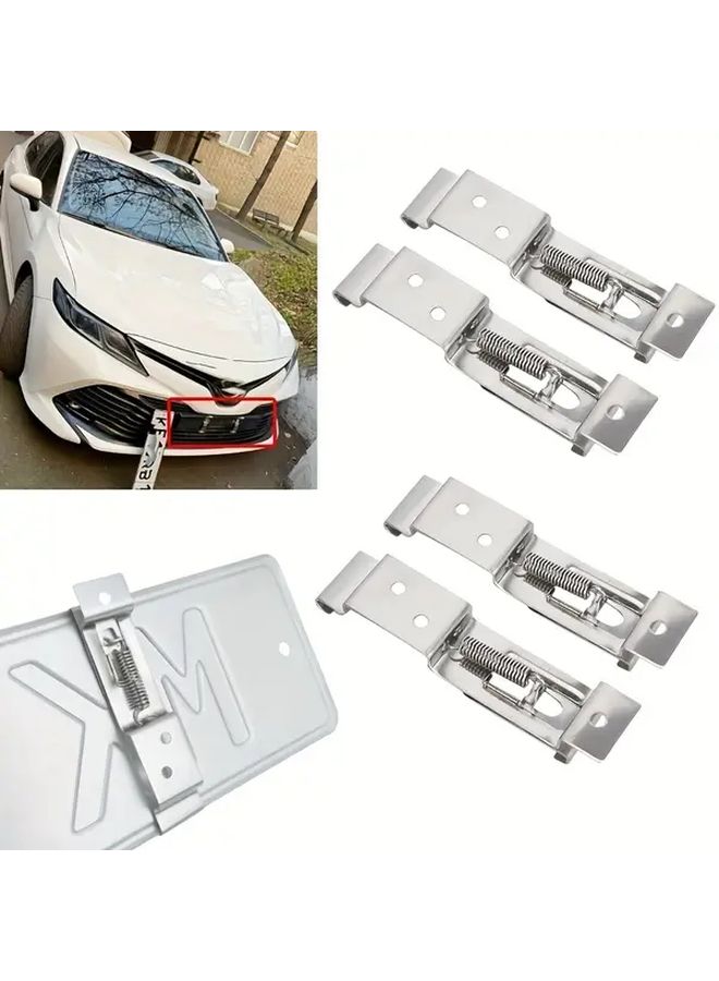 4Pcs No Drill License Plate Holder Adjustable Frame Stainless Steel Universal Fit - Image 1