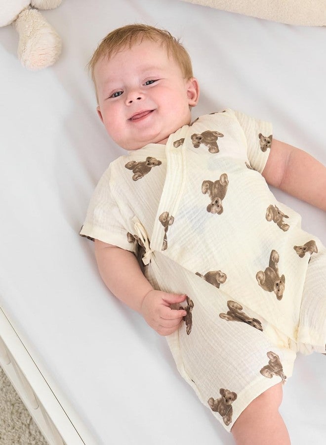 BINIDUCKLING Newborn Bodysuits Baby Kimono Cotton Muslin Outfit 0-3 Months Toy Bear - Image 3