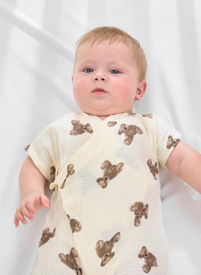 BINIDUCKLING Newborn Bodysuits Baby Kimono Cotton Muslin Outfit 0-3 Months Toy Bear - Image 5