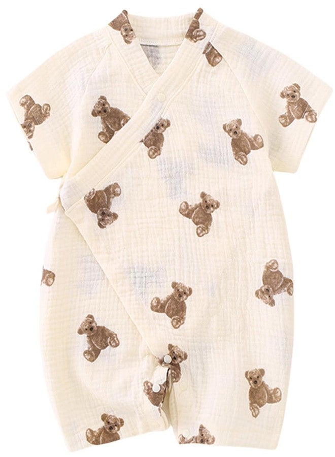 BINIDUCKLING Newborn Bodysuits Baby Kimono Cotton Muslin Outfit 0-3 Months Toy Bear - Image 1