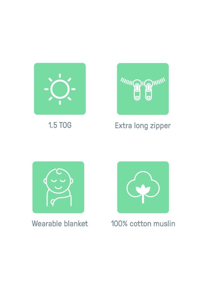 ingenuity Swaddleme By Ingenuity - Night Sack Sleeper, 1.5 TOG, Breathable Cotton Muslin, 1 Pack , 3–18 Months - Green - Image 5