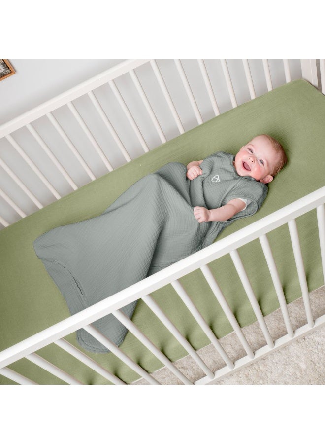 ingenuity Swaddleme By Ingenuity - Night Sack Sleeper, 1.5 TOG, Breathable Cotton Muslin, 1 Pack , 3–18 Months - Green - Image 2