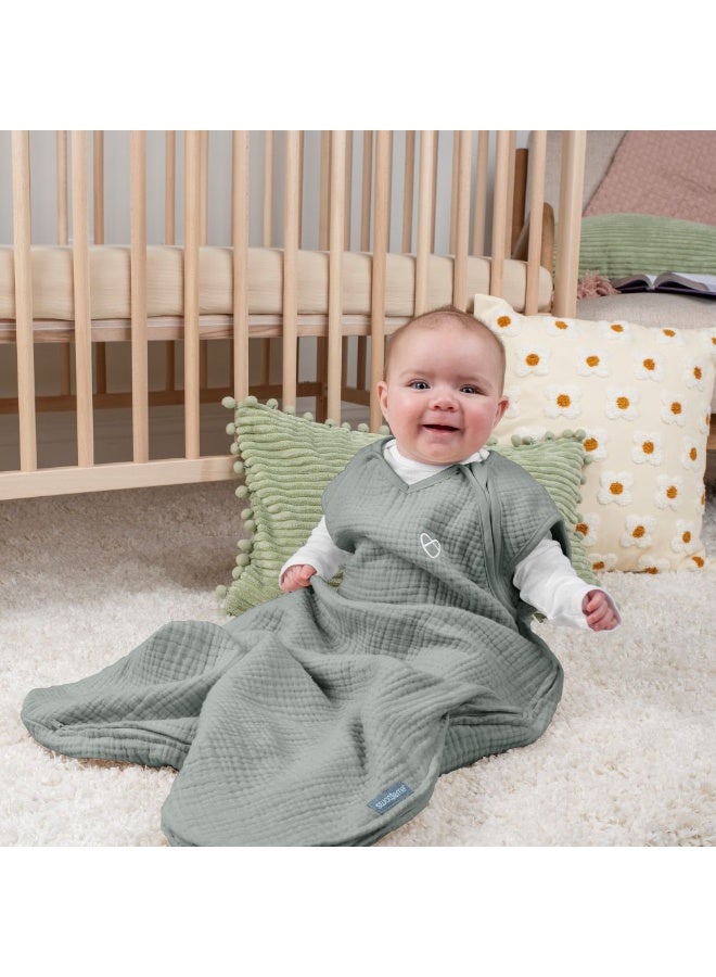 ingenuity Swaddleme By Ingenuity - Night Sack Sleeper, 1.5 TOG, Breathable Cotton Muslin, 1 Pack , 3–18 Months - Green - Image 3