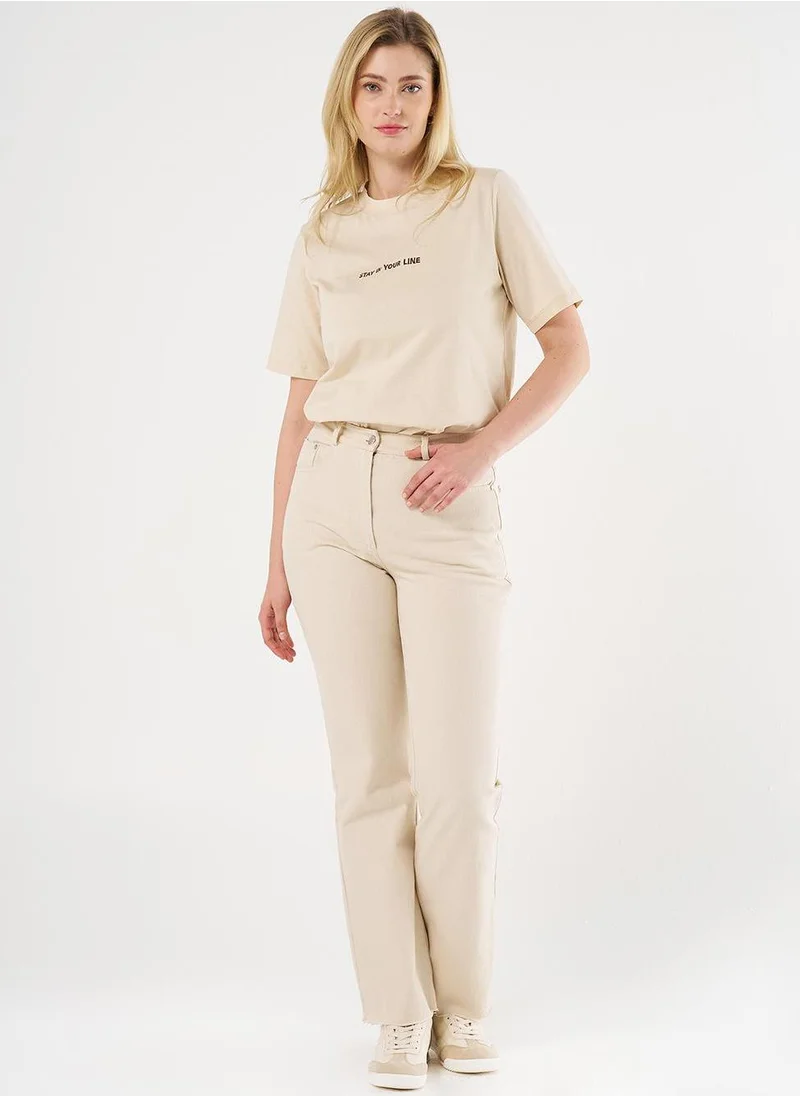 Kayra High-Waist Straight Denim Pants Cream