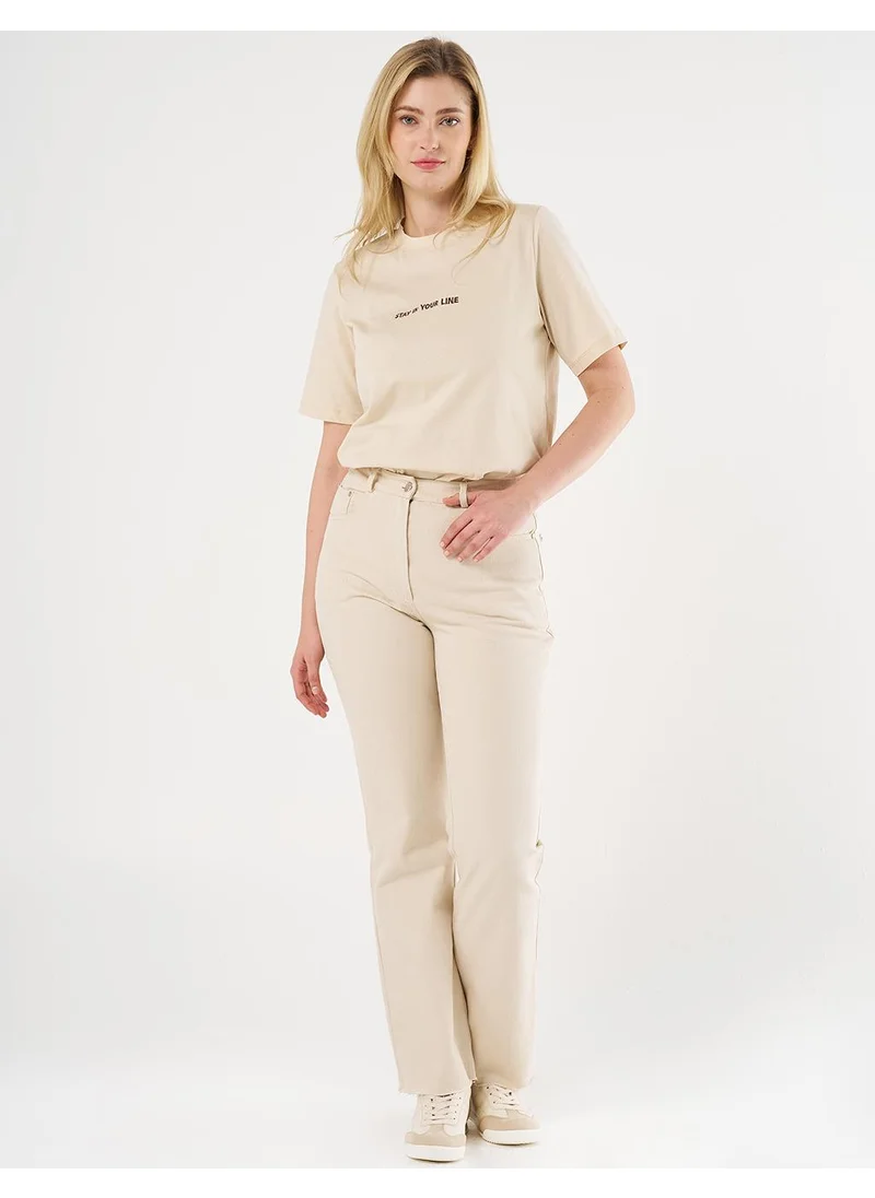 Kayra High-Waist Straight Denim Pants Cream