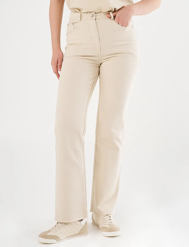Kayra High-Waist Straight Denim Pants Cream
