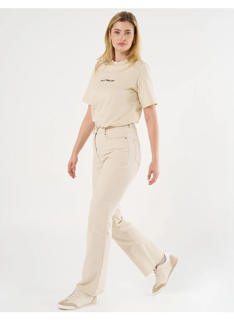 Kayra High-Waist Straight Denim Pants Cream