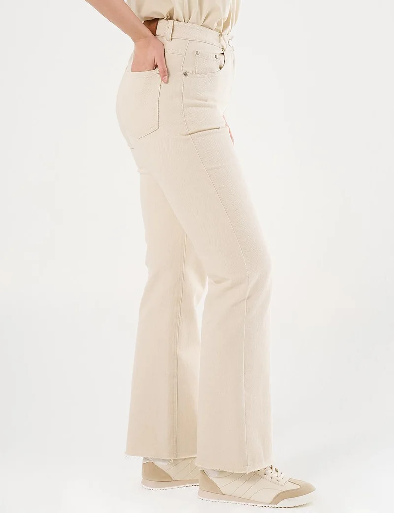 Kayra High-Waist Straight Denim Pants Cream