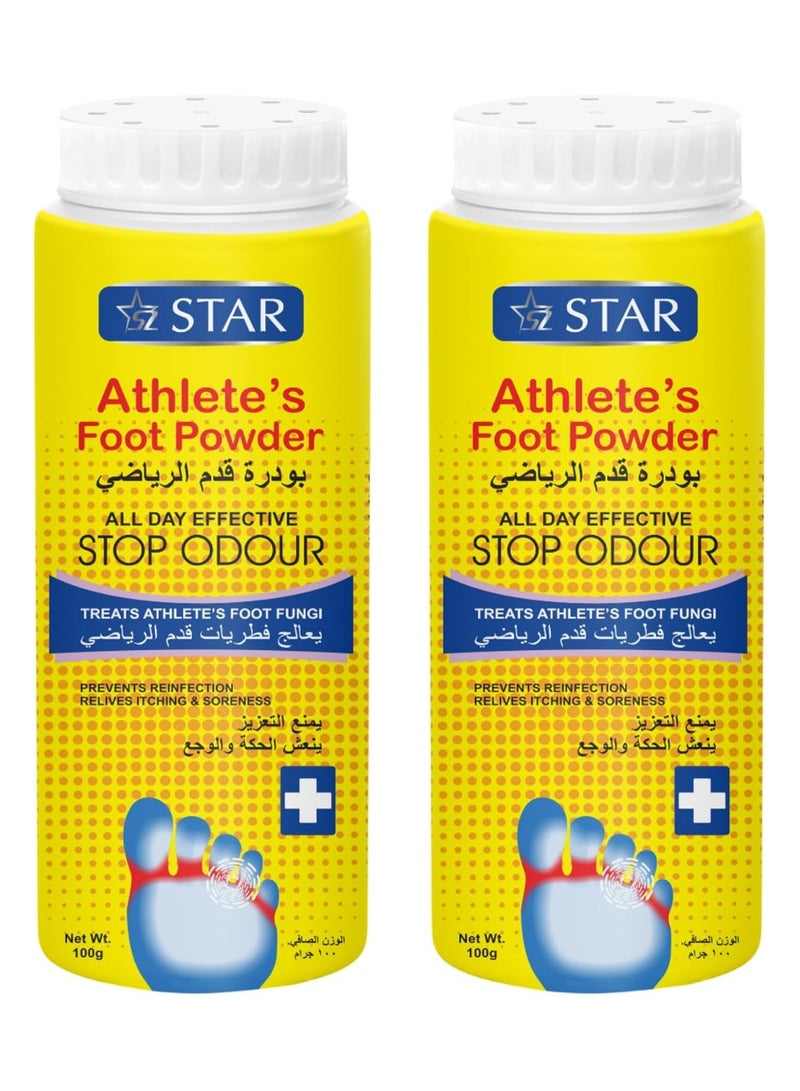 SZ Star بودرة قدم الرياضي بالنعناع والمنتول (100 جرام × 2 عبوة) - تركيبة مضادة للبكتيريا والفطريات ومعطرة لرائحة القدمين، العرق، والانتعاش - بودرة لامتصاص الرطوبة، مهدئة ومنعشة للقدمين مع زيوت أساسية - Image 1