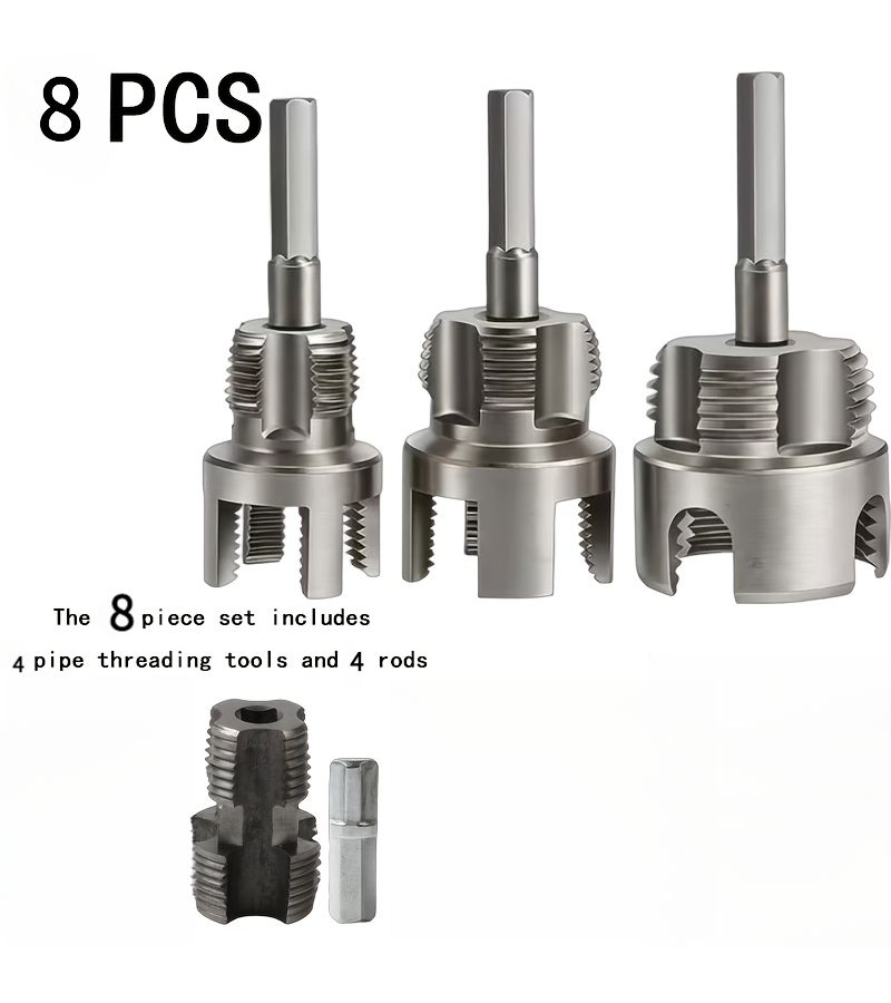 Heavy Duty Pipe Threading Tool Set 8pcs for Internal External Threads PVC Plastic - Image 1