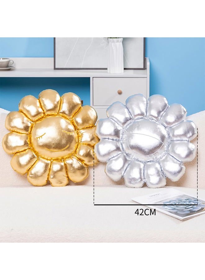 FIONOUT Silver Flower Pillow,16.53" Sunflower Pillow for Bedroom Aesthetic, Soft Smiley Face Pillow Flower Throw Pillow,Cute Flower Plush Pillow for Room Decor - Image 2