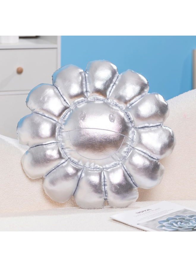FIONOUT Silver Flower Pillow,16.53" Sunflower Pillow for Bedroom Aesthetic, Soft Smiley Face Pillow Flower Throw Pillow,Cute Flower Plush Pillow for Room Decor - Image 1