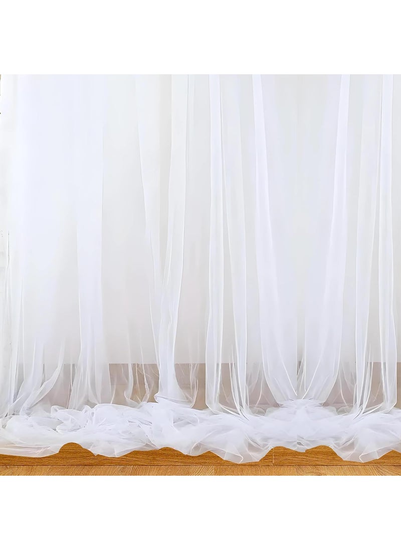 1iAM - 1iAM 2pcs White Backdrop Decoration Net Large Size Stitched with Ribbon Nylon Made Reusable Soft Wrinkled Free 85x5ft Each Cabana Tent Party Decoration Items for Birthday Anniversary - Image 1