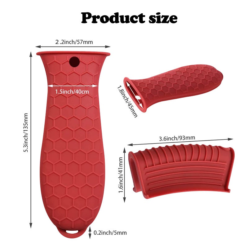 Intatikoo 3 Pack Silicone Cast Iron Skillet Handle Cover - Heat Resistant Pot Handle Sleeve Grip for Frying Pans, Griddles, Dutch Ovens & Baking Sheets (Red) - Image 2