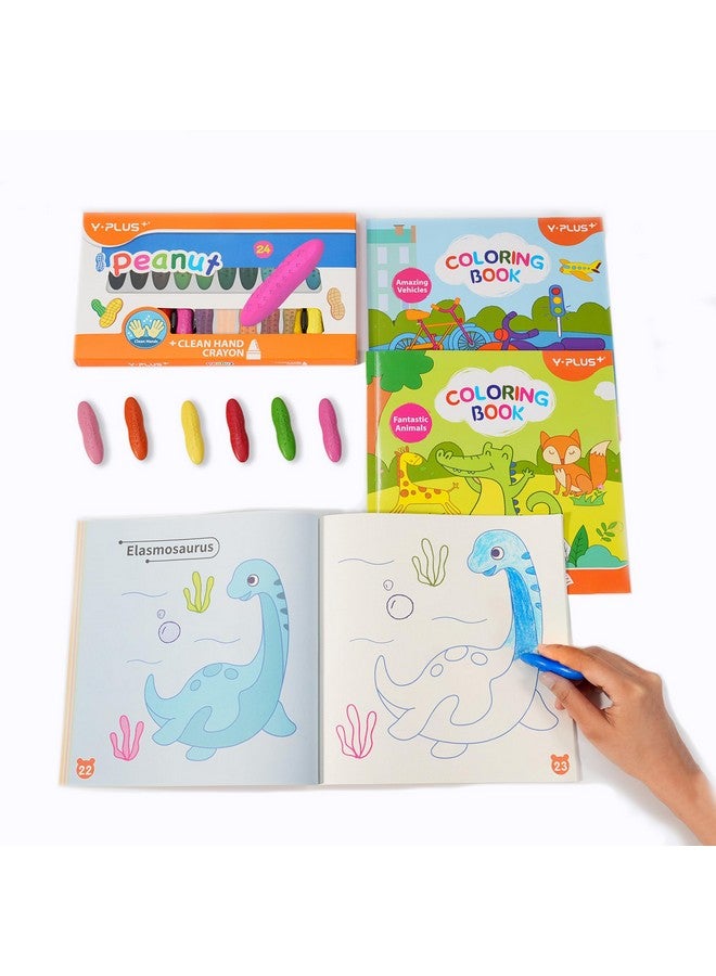 YPLUS Coloring Set for Kids with 24 Crayons 3 Coloring Books, Toddler Painting Kit Peanut Crayon Drawing Books, Washbale Non Toxic Art Craft Supplies for 1-3, 2-4, 4-6 - Image 1