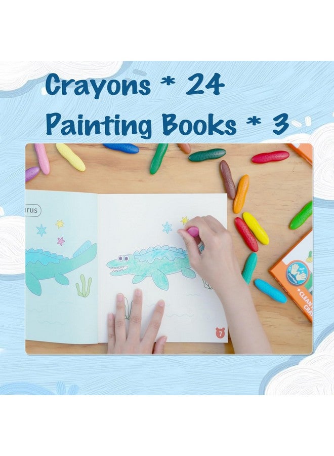 YPLUS Coloring Set for Kids with 24 Crayons 3 Coloring Books, Toddler Painting Kit Peanut Crayon Drawing Books, Washbale Non Toxic Art Craft Supplies for 1-3, 2-4, 4-6 - Image 2