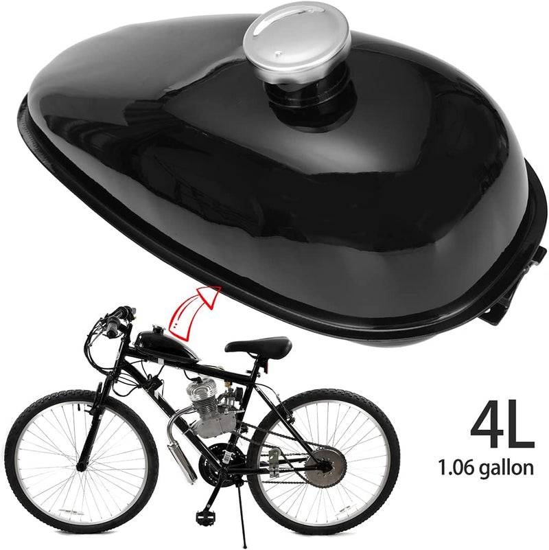 FVRITO Metal Motorized Bike Gas Tank 4L Compatible with 2 Stroke 49cc 60cc 66cc 80cc Engine Motorized Bicycle, Fuel Tank 1.06 Gallons with Gas Tank Cap Motor Motorcycle Replacement Parts - Image 2