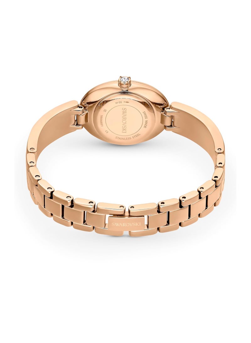 SWAROVSKI ساعة كريستال روك بيضاوية سويسرية الصنع، سوار معدني، لون فضي، تشطيب بلون الذهب الوردي - Image 3