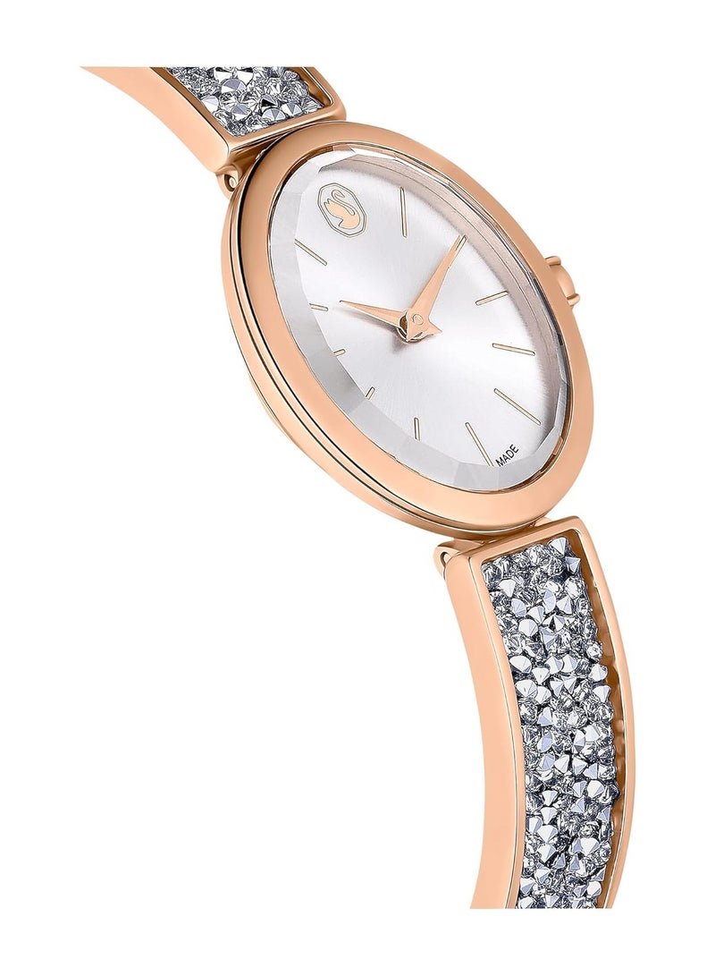 SWAROVSKI ساعة كريستال روك بيضاوية سويسرية الصنع، سوار معدني، لون فضي، تشطيب بلون الذهب الوردي - Image 5