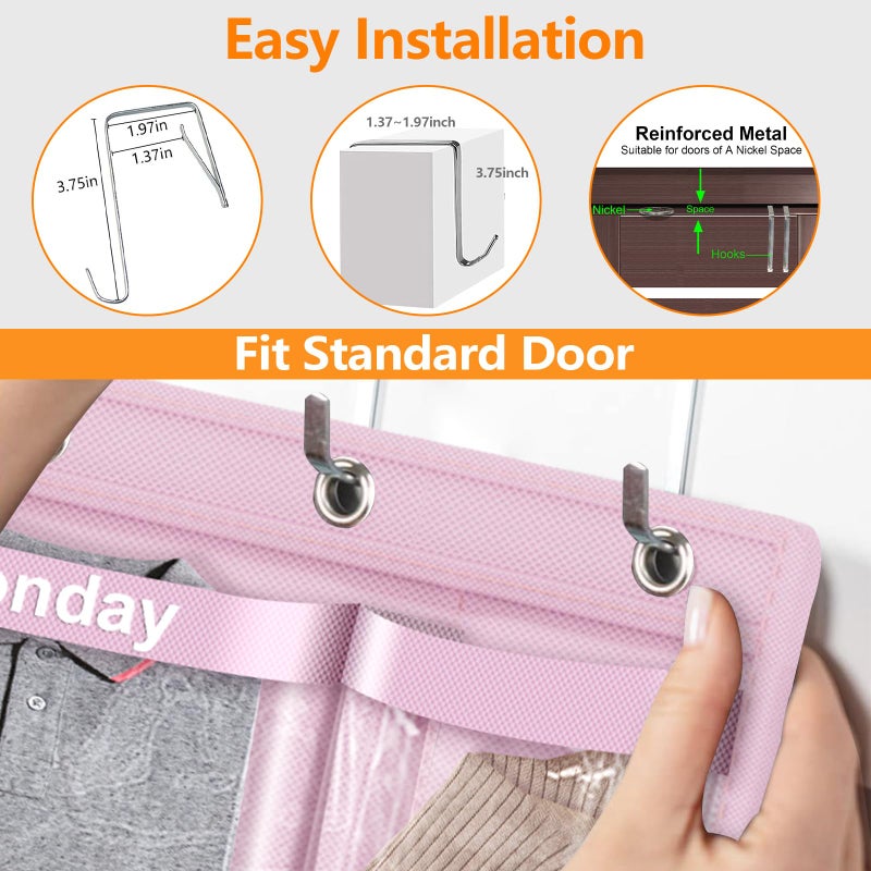 VERONLY Weekly Hanging Closet Organizer for Kids,Day of Week Kids Clothes Organizer,School Clothing Storage Monday to Friday Hanging Closet Organizer Shelves for Bedroom,Bathroom,Dorm (Pink) - Image 5