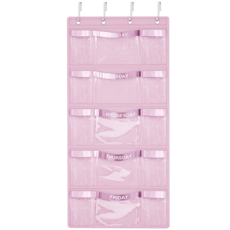 VERONLY Weekly Hanging Closet Organizer for Kids,Day of Week Kids Clothes Organizer,School Clothing Storage Monday to Friday Hanging Closet Organizer Shelves for Bedroom,Bathroom,Dorm (Pink) - Image 1