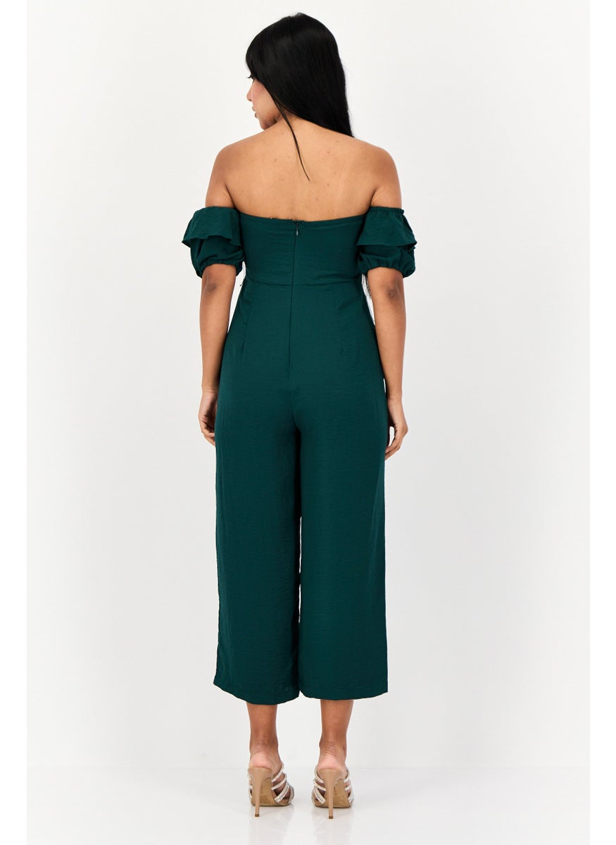 ONLY Women Solid Short Sleeve Jumpsuit, Green  - Image 3